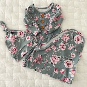 Caden Lane knotted gown and hat, newborn